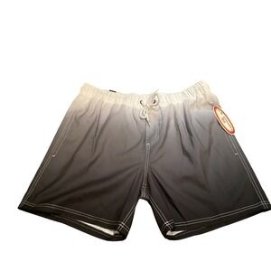 US APPAREL Men's Swim Trunks Gradient Black White Drawstring Elastic Waist Sz L